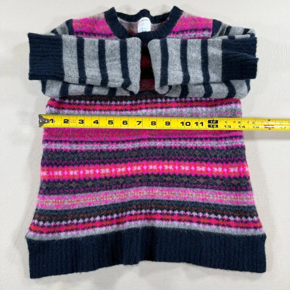 Crewcuts J‎ Crew Kids Fair Isle Striped Wool Sweater Pink Grey Fits 7/8